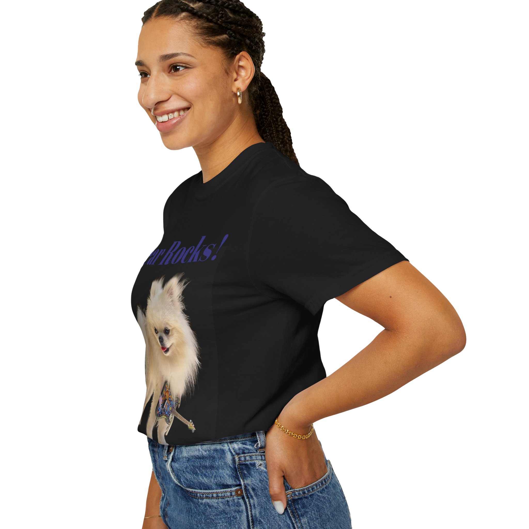 Bear Rocks! Pomeranian Guitar Graphic T-Shirt - Image 5
