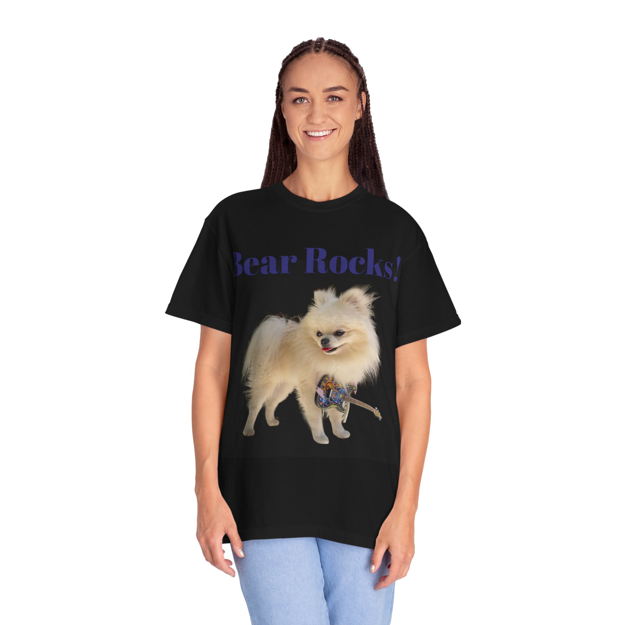 Bear Rocks! Pomeranian Guitar Graphic T-Shirt - Image 3