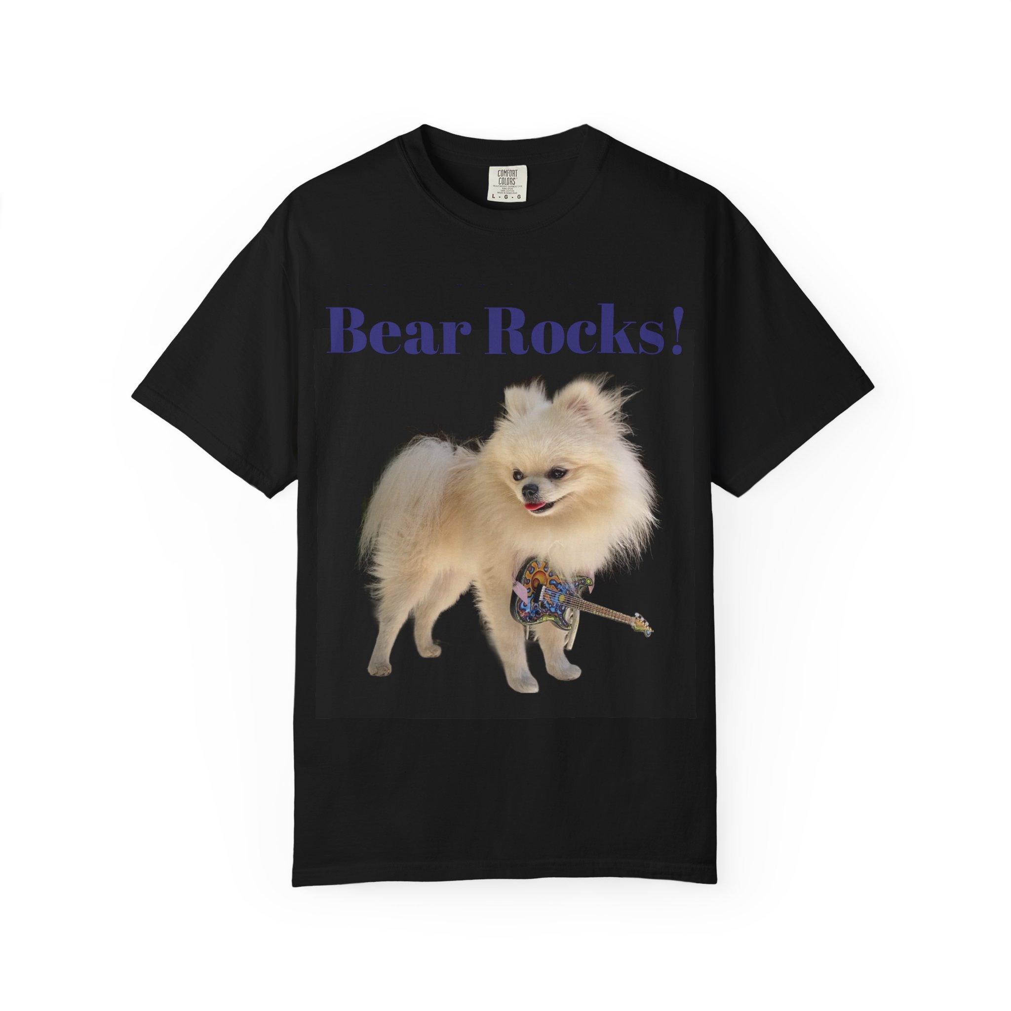 Bear Rocks! Pomeranian Guitar Graphic T-Shirt - Image 2